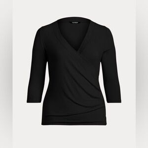 Lauren Ralph Lauren Black Wrap Jersey Top, sz L